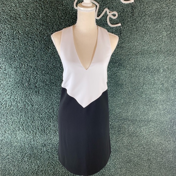 Alice + Olivia Black & White V Neck Mini Dress - Picture 3 of 9